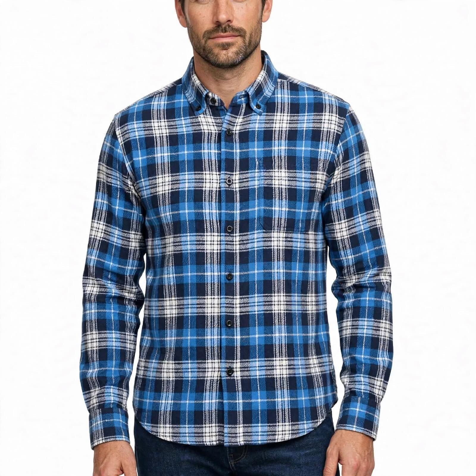 Camicia Flanella Uomo a Quadri Grandi - Lumberjack Boscaiolo Autunno Inverno Calda 95% Cotone - Button Down con Taschino - 4 Colori - Taglie S-2XL (40-44)