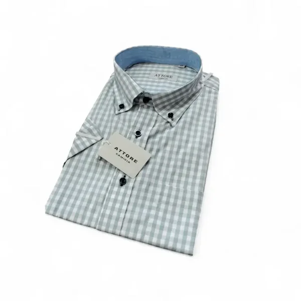 Camicia Uomo Attore Manica Corta - Regular Fit con Taschino - Button Down - 100% Cotone - Dalla 39 alla 46