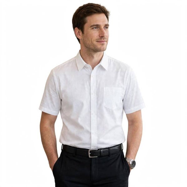 Camicia Uomo Bianca Manica Corta in Cotone | Regular Fit con Taschino - Elegante da Lavoro e Cerimonia