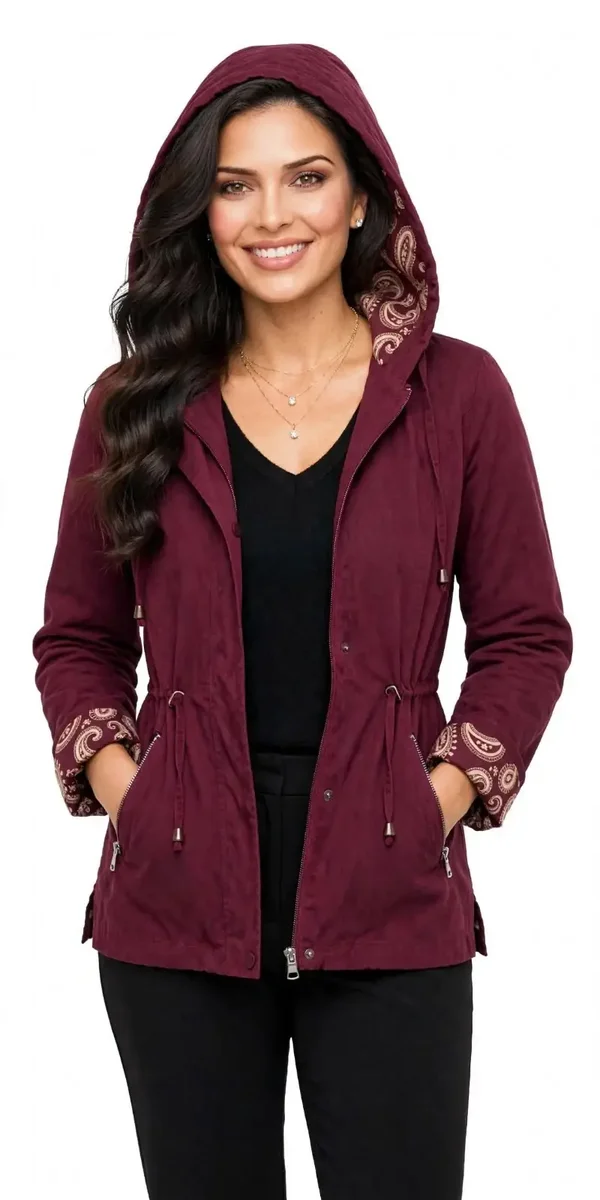 Giacca Giubbino Donna Leggero Primavera / Autunno - Parka Corto Cotone con Cappuccio Removibile - 5 Colori S-2XL