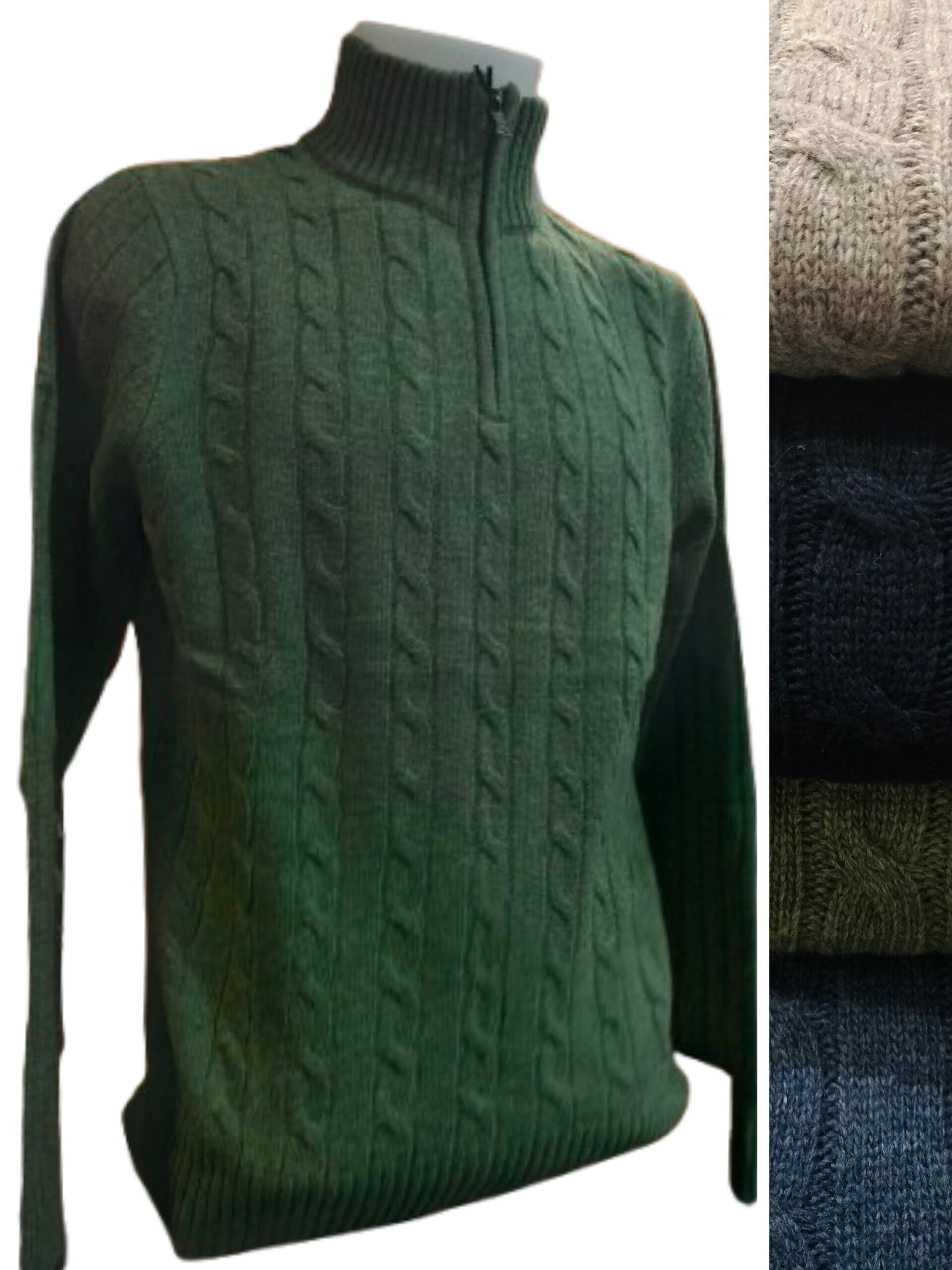 Maglione Uomo collo alto con zip lavorazione trecce pesante misto LANA Invernale