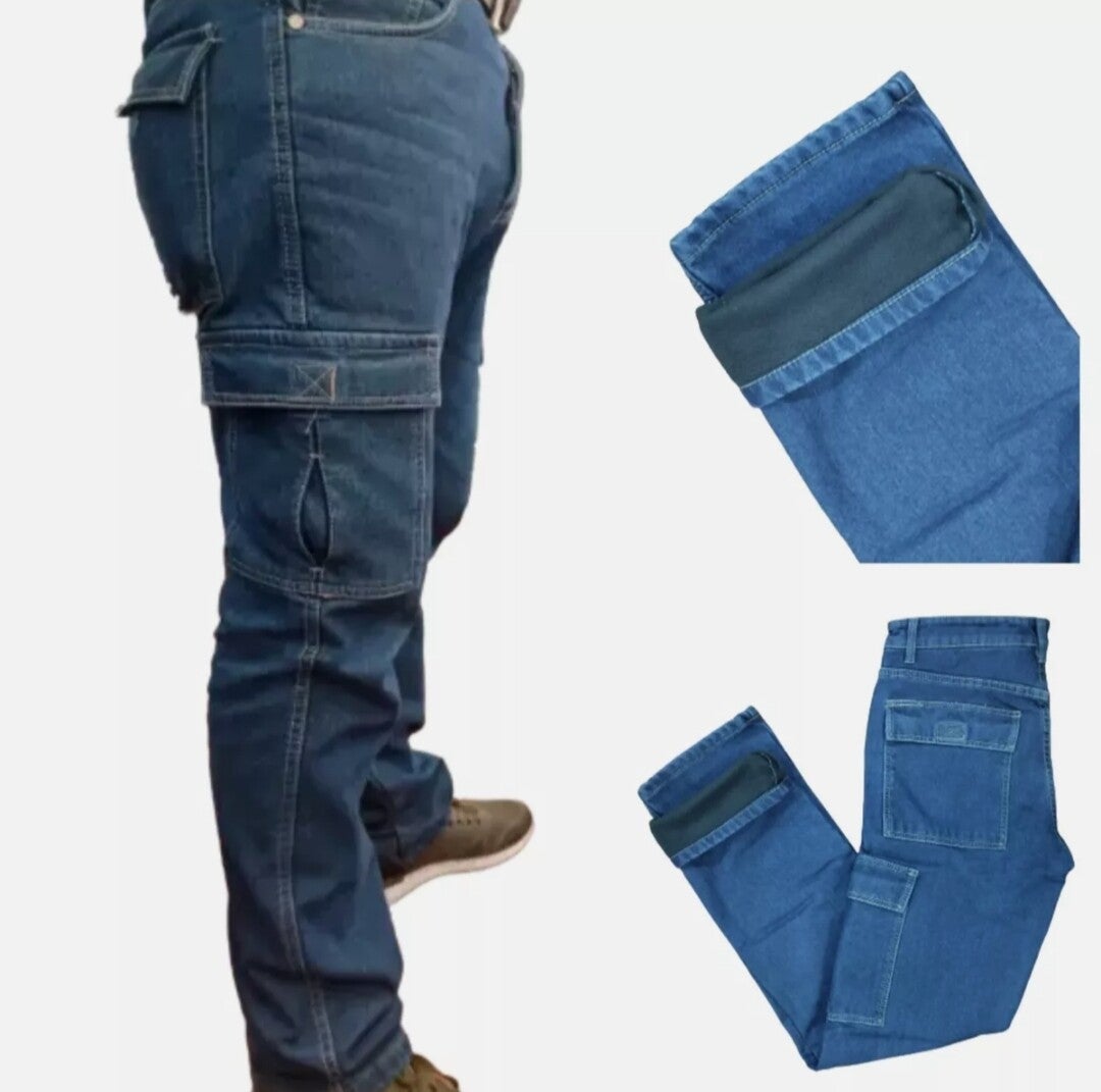 JEANS CARGO INVERNALI FELPATI DA LAVORO PANTALONI CON TASCHE LATERALI