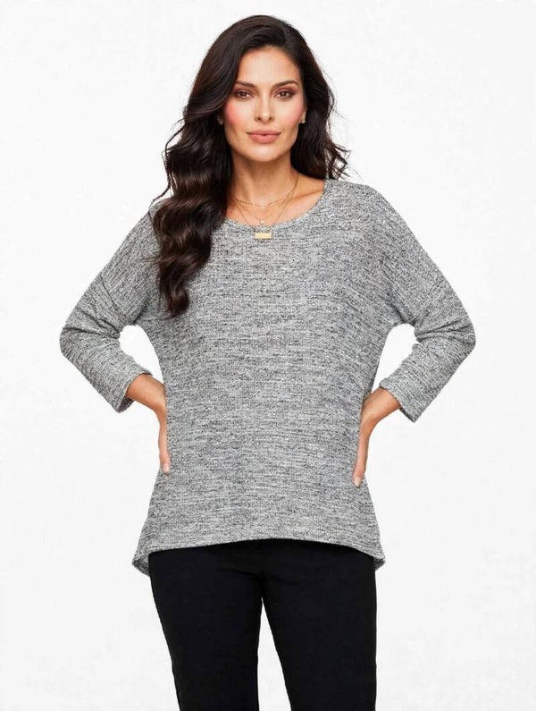 Maglione Donna Girocollo Curvy - Pullover Invernale con Fili Lurex Argento - Nero o Grigio - Vestibilità Comoda