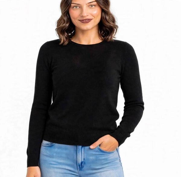 Maglione Donna Girocollo Aderente - Pullover Basic Slim Fit Elasticizzato in 13 Colori