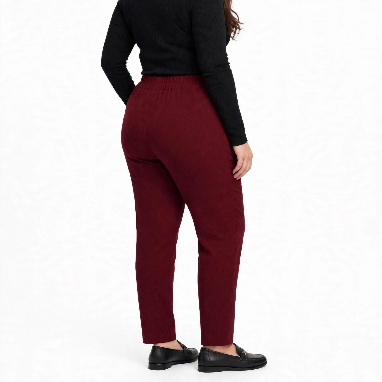 Pantalone Donna Classico Crespo Elasticizzato - Vita Alta con Elastico - Gamba Dritta  - Taglia Comoda - Colori: Nero, Bordeaux, Blu Notte, Bianco