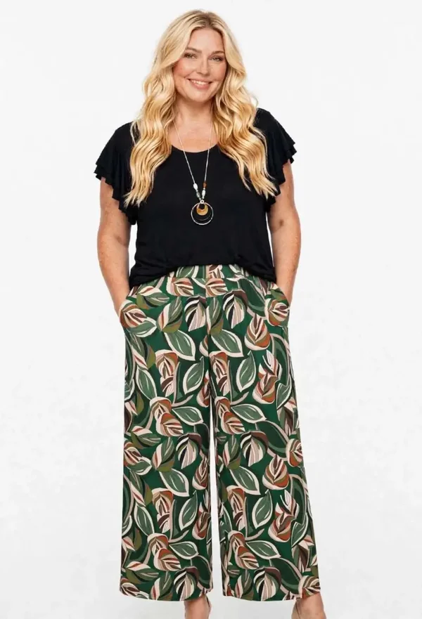 Pantalone Donna a Fantasia Estivo Leggero - Vita Alta con Elastico - Taglie Comode Curvy Regular Fit