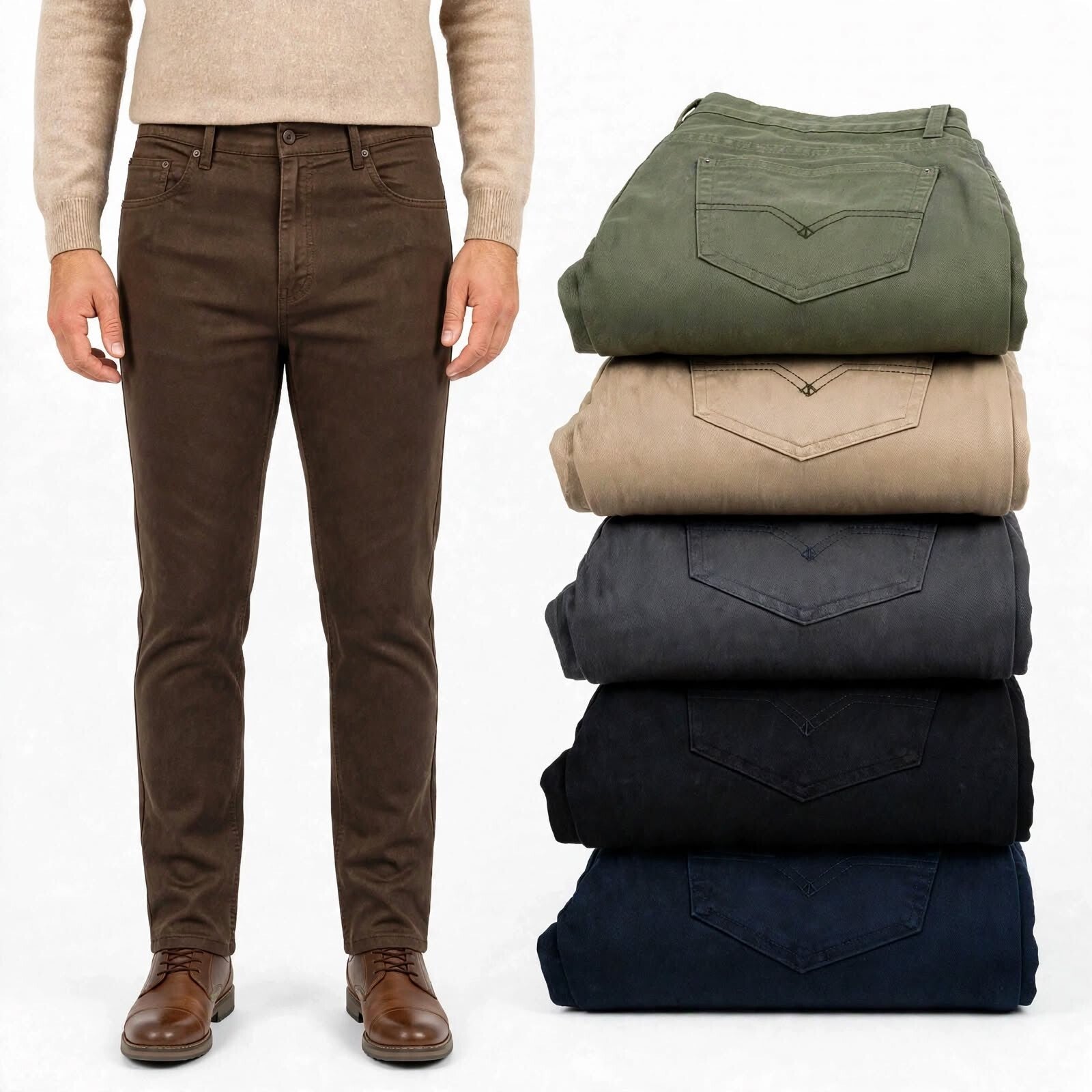 Pantalone Uomo Invernale in Fustagno Non Imbottito - Regular Fit Vita Alta - Taglio Jeans 5 Tasche in Caldo Cotone Elasticizzato - 6 Colori - Dalla 46 alla 60