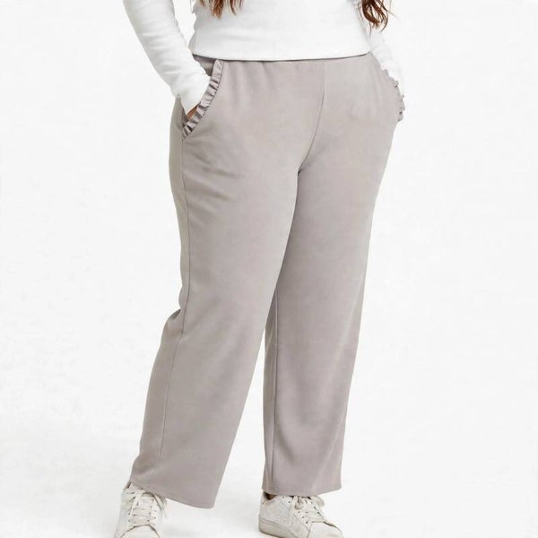 Pantalone Palazzo Curvy Grigio Perla - Tasche con Rouche - Vita Elastica - Taglia 50