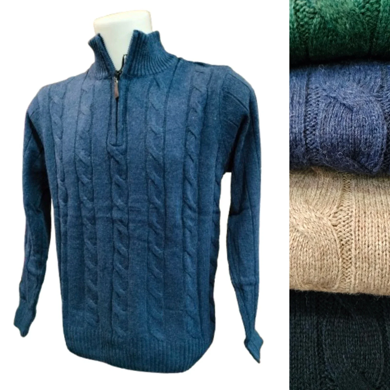 MAGLIONE UOMO COLLO ALTO CON ZIP LAVORAZIONE A TRECCE