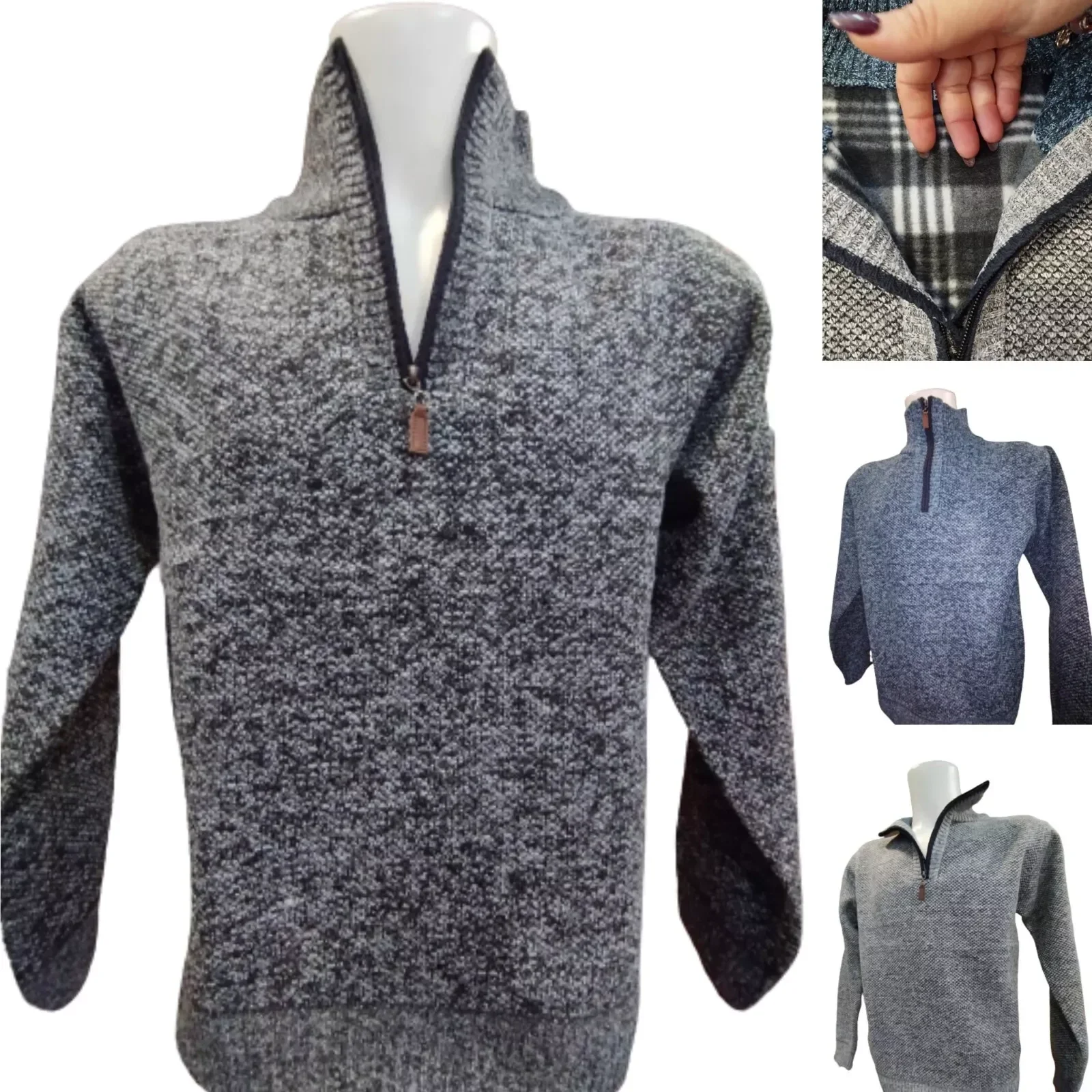 Maglione Uomo collo alto mezza zip Felpato dolcevita Imbottito maglia Invernale