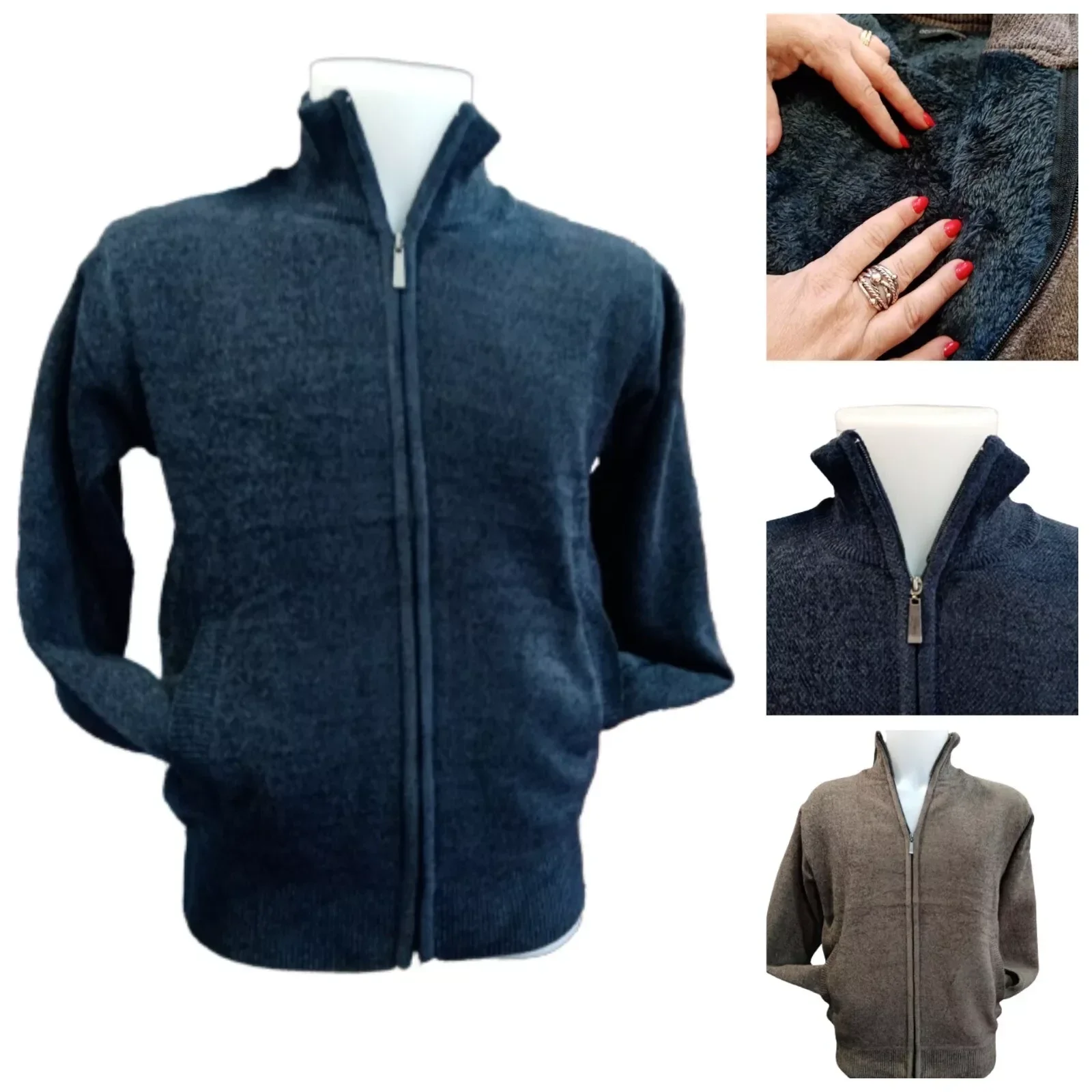 Maglione Uomo Aperto Zip Felpato IN CINIGLIA Cardigan CALDO Imbottito REGULAR