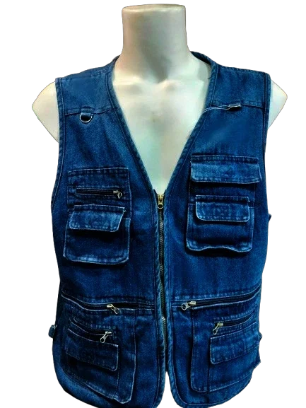 GILET JEANS UOMO SMANICATO MULTITASCHE REGULAR FIT TASCHE INTERNE GIUBBINO JEANS