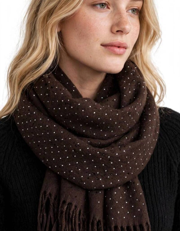 Sciarpa Donna Marrone con Strass Elegante - Stola Sciarpone Caldo Invernale 180x70 cm - Morbida, Leggera e Reversibile - Idea Regalo