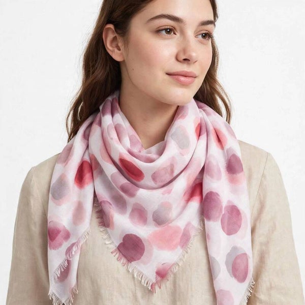 Sciarpa Donna 100% Viscosa Pois Rosa Acquerello - Foulard Leggero Estivo Multiuso