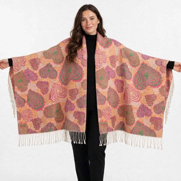Sciarpa Donna a Fantasia a Cuori - Autunno Inverno - Sciarpone Caldo - Stola - Mantella