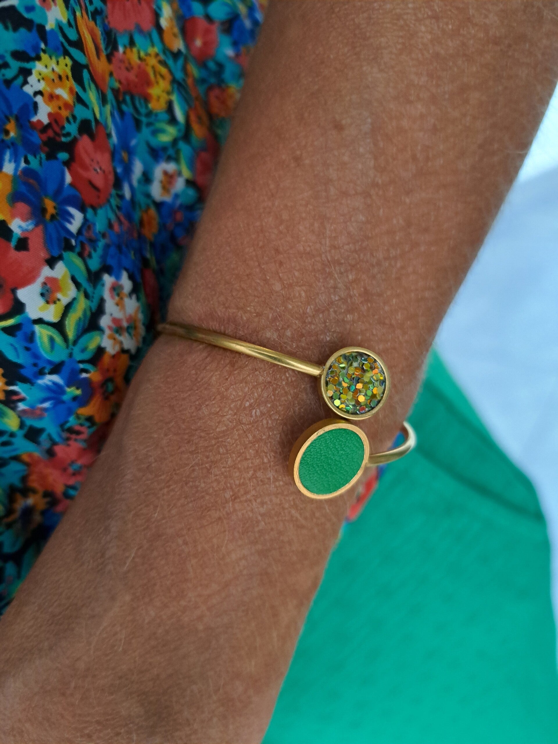 Bracelet en acier inoxydable et cuir recyclé CLOTILDE