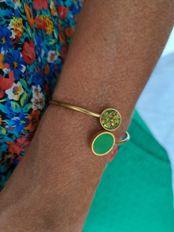 Bracelet en acier inoxydable et cuir recyclé CLOTILDE