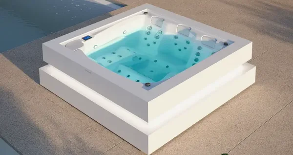 Ligne Exclusive Spas résidentiels Exclusive : design et sophistication: Model  Serenity 5 positions 256 x 256 x 77 cm 56 jets