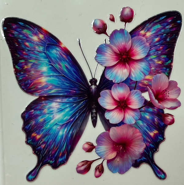 Blue Butterflies and Pink Flowers