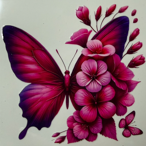 Pink Butterfly and Flowers