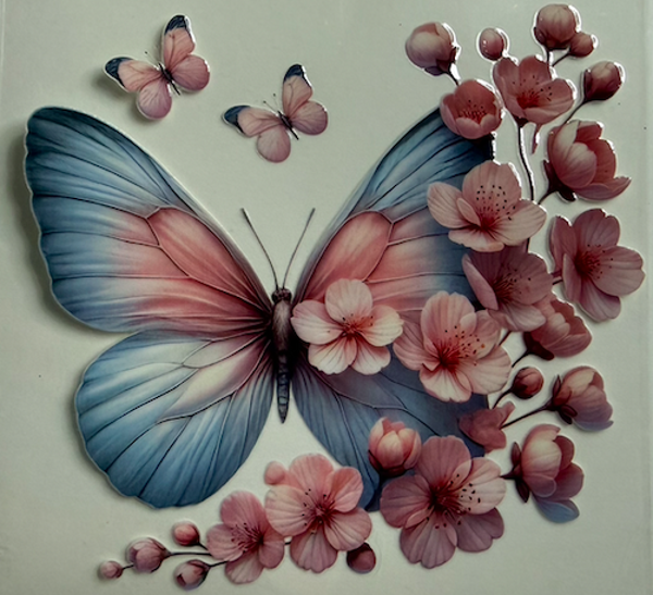 Blue Butterfly with Pink Flowers