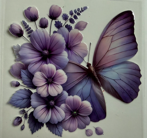 Purple, Blue, and Pink Butterfly w/ Flowers