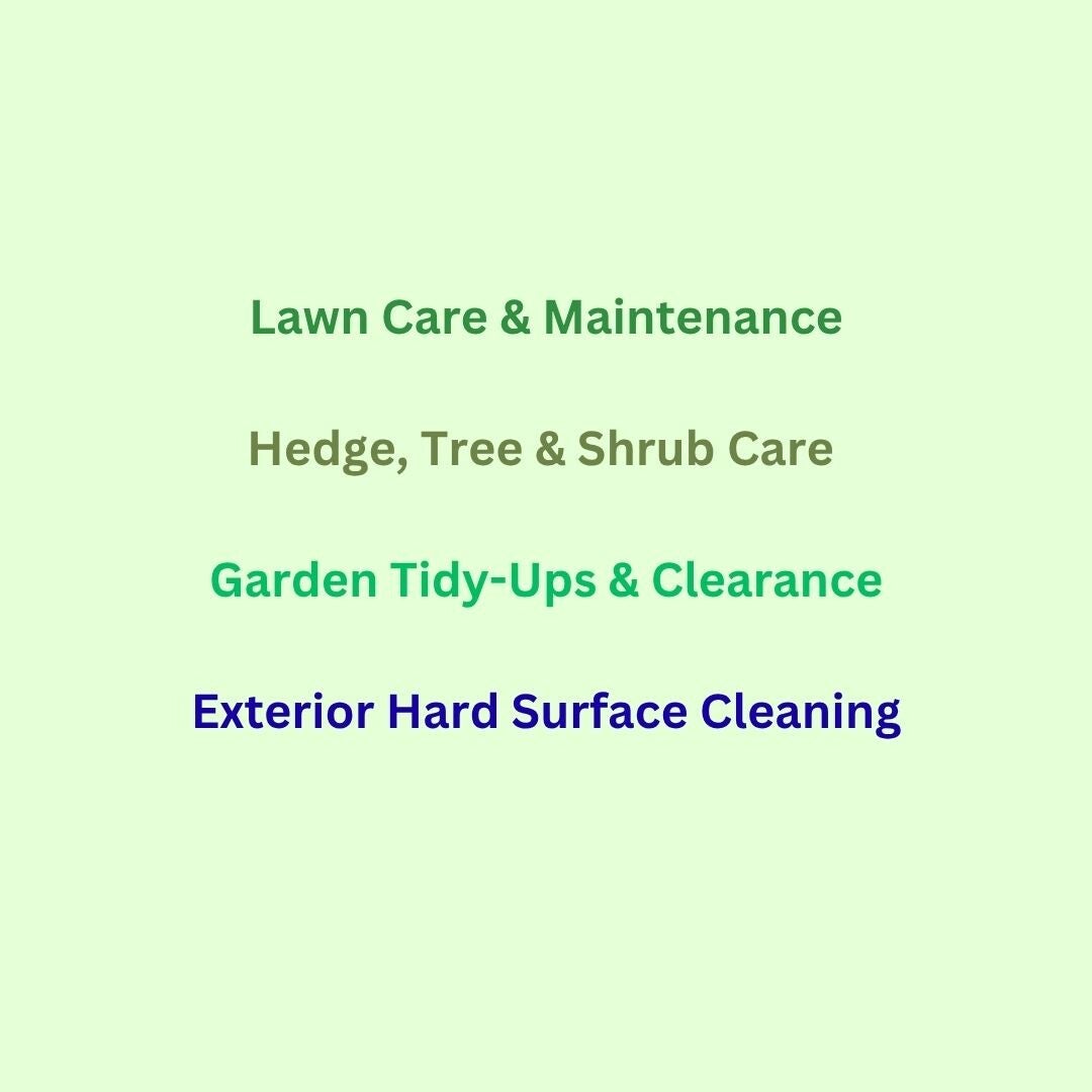 List of gardening and jet washing services on plain background.