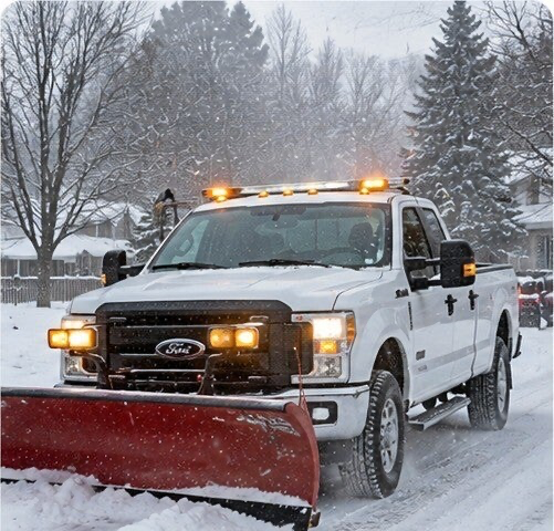 Truck plowing snow during a winter storm