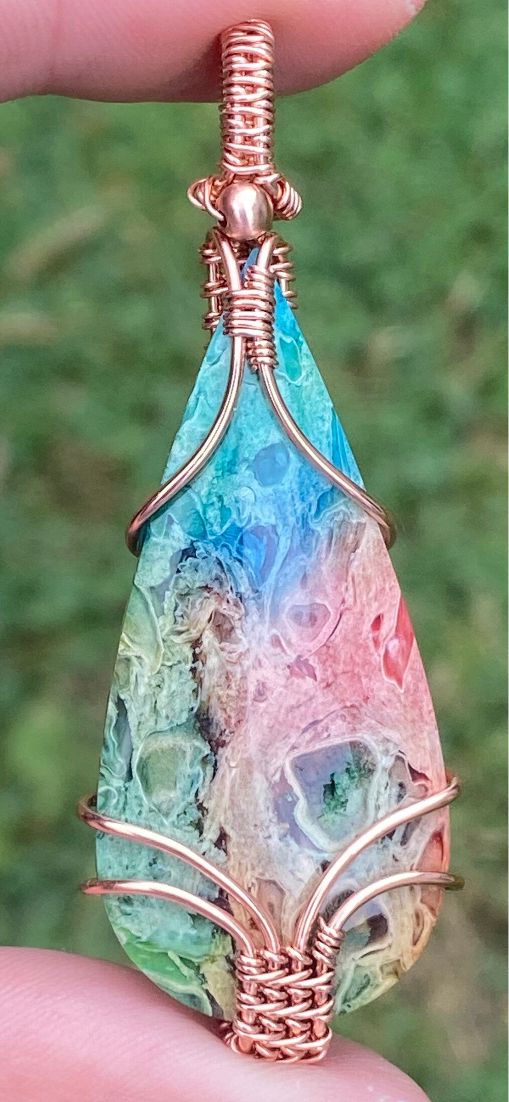 Dyed Palm Root Pendant – Bright Copper.