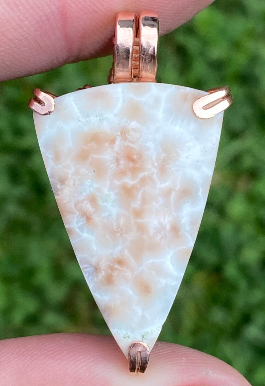Natural Thomsonite Copper Triangle Pendant.