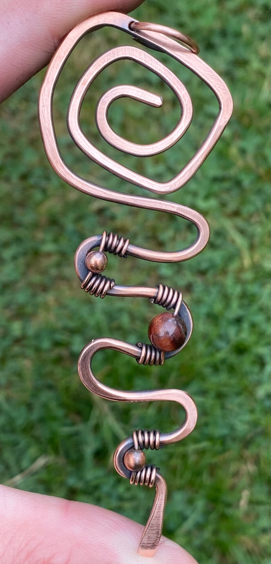 Tiger’s Eye Spiral Copper Pendant