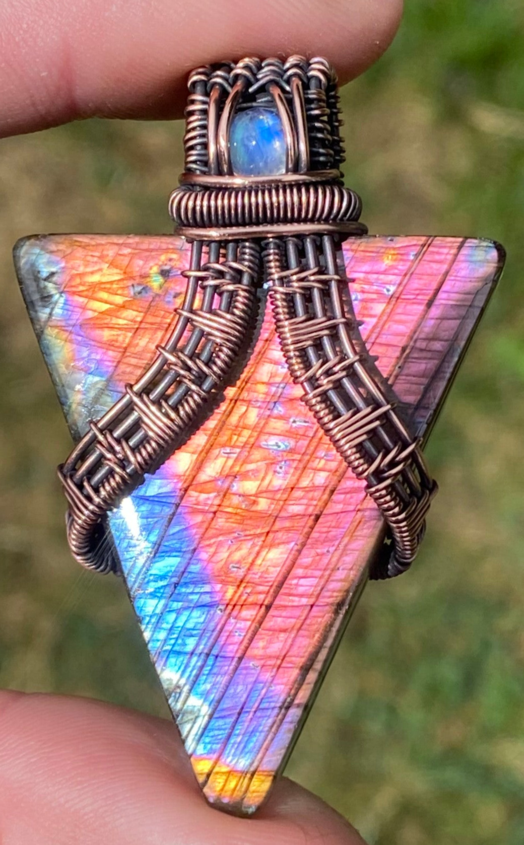Labradorite & Moonstone Copper Pendant.