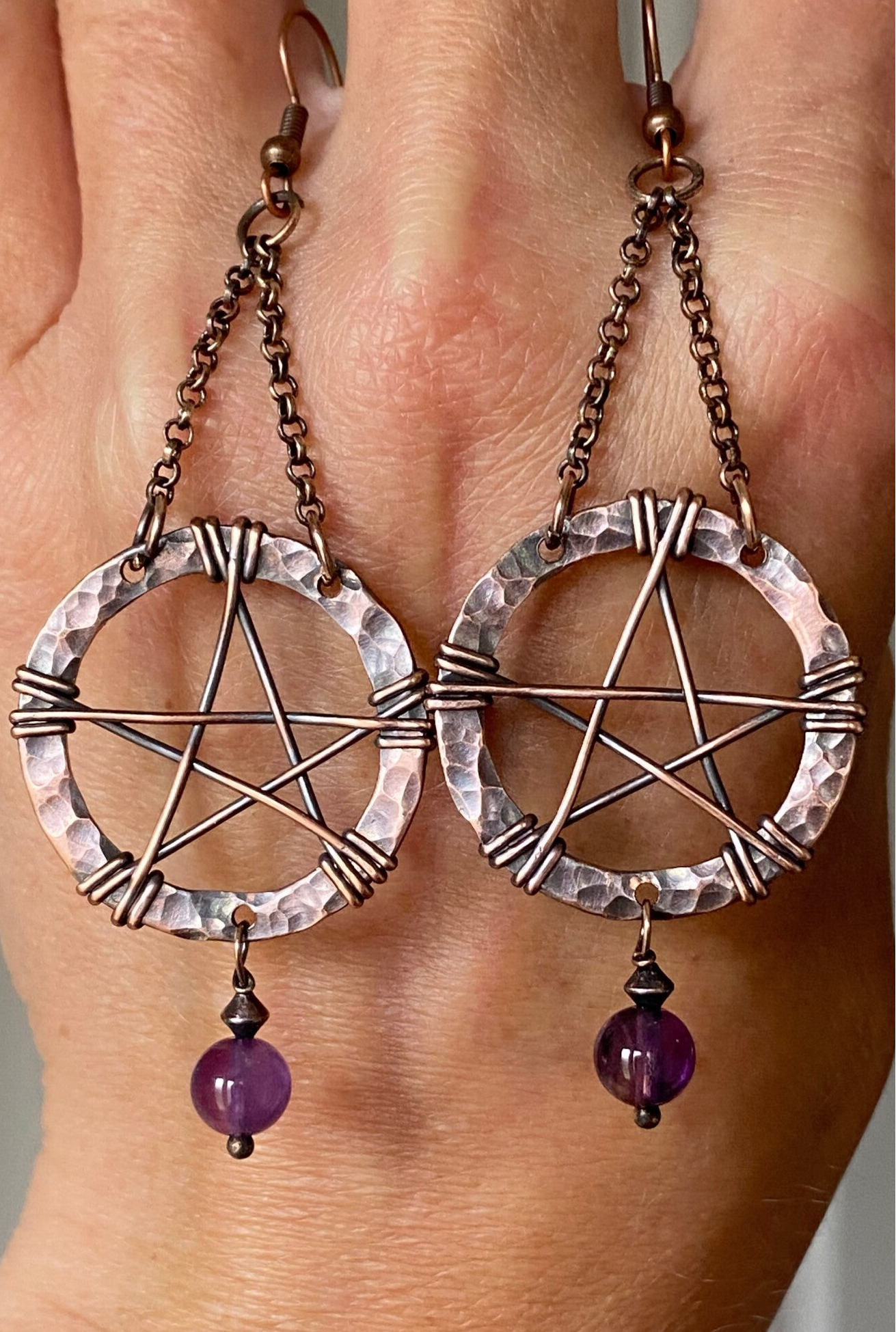 Amethyst Pentacle Earrings.