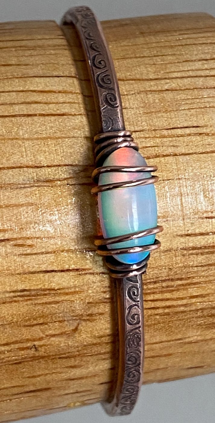 Hand Textured Copper Bangle with Oparex™ Opal