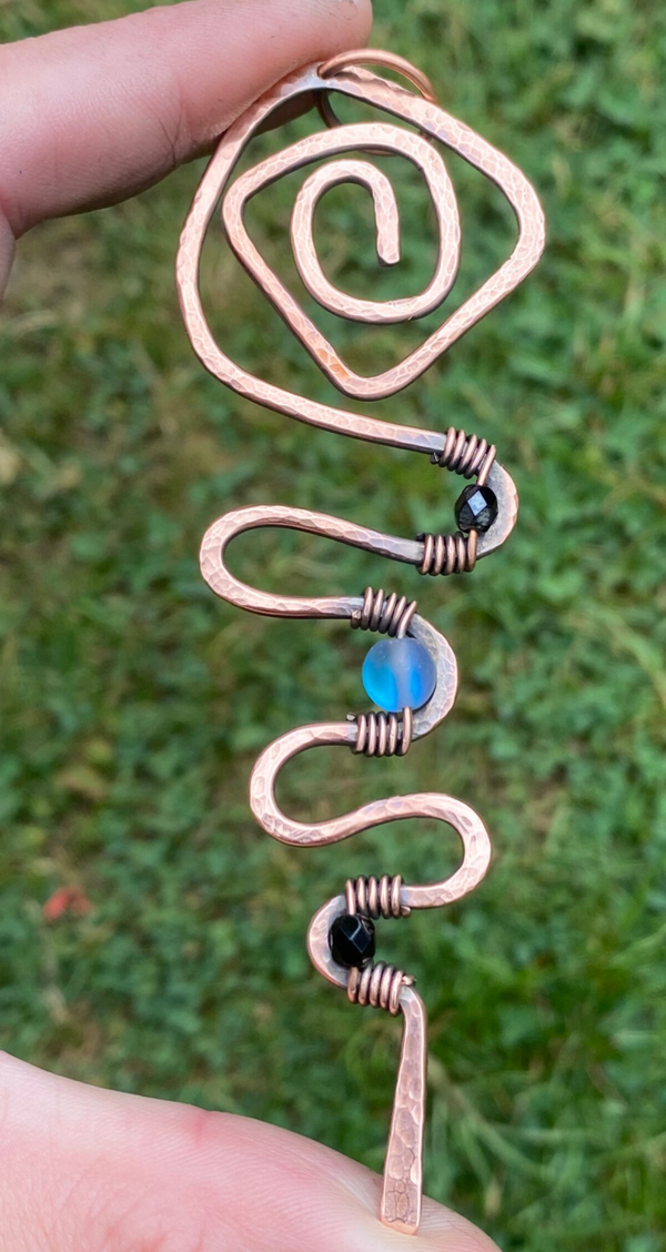 Blue Aurora Mermaid Spiral Copper Pendant