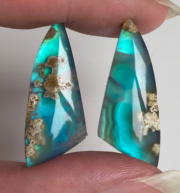 Moss Aurora Doublet Cabochon Earrings.