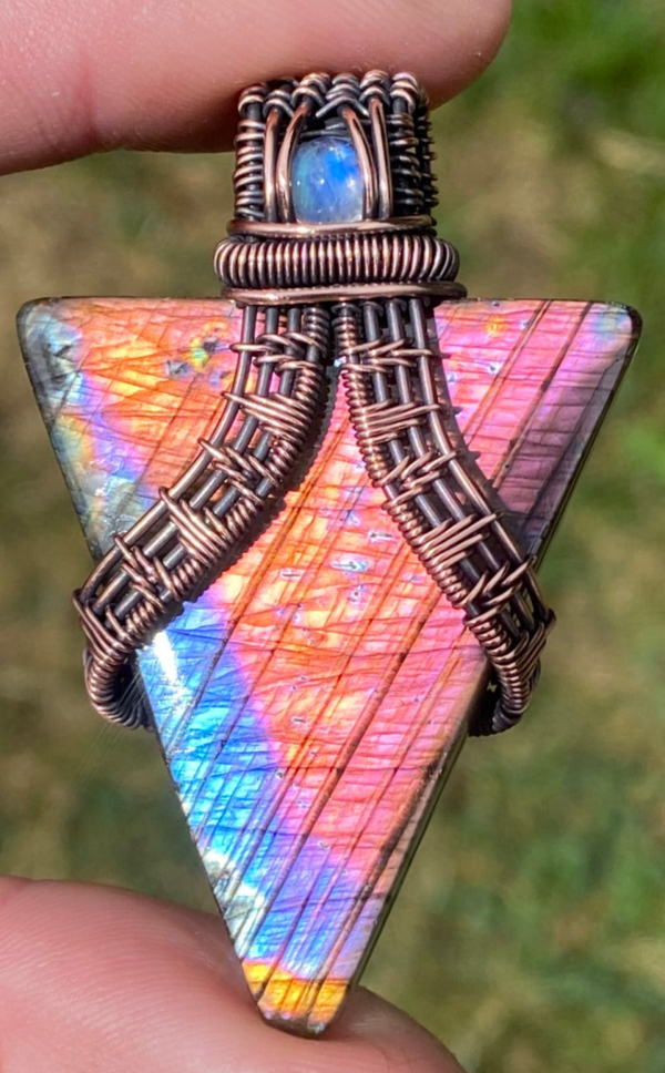Labradorite & Moonstone Copper Pendant.