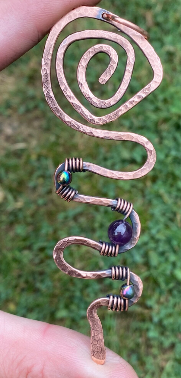 Amethyst Spiral Copper Pendant.