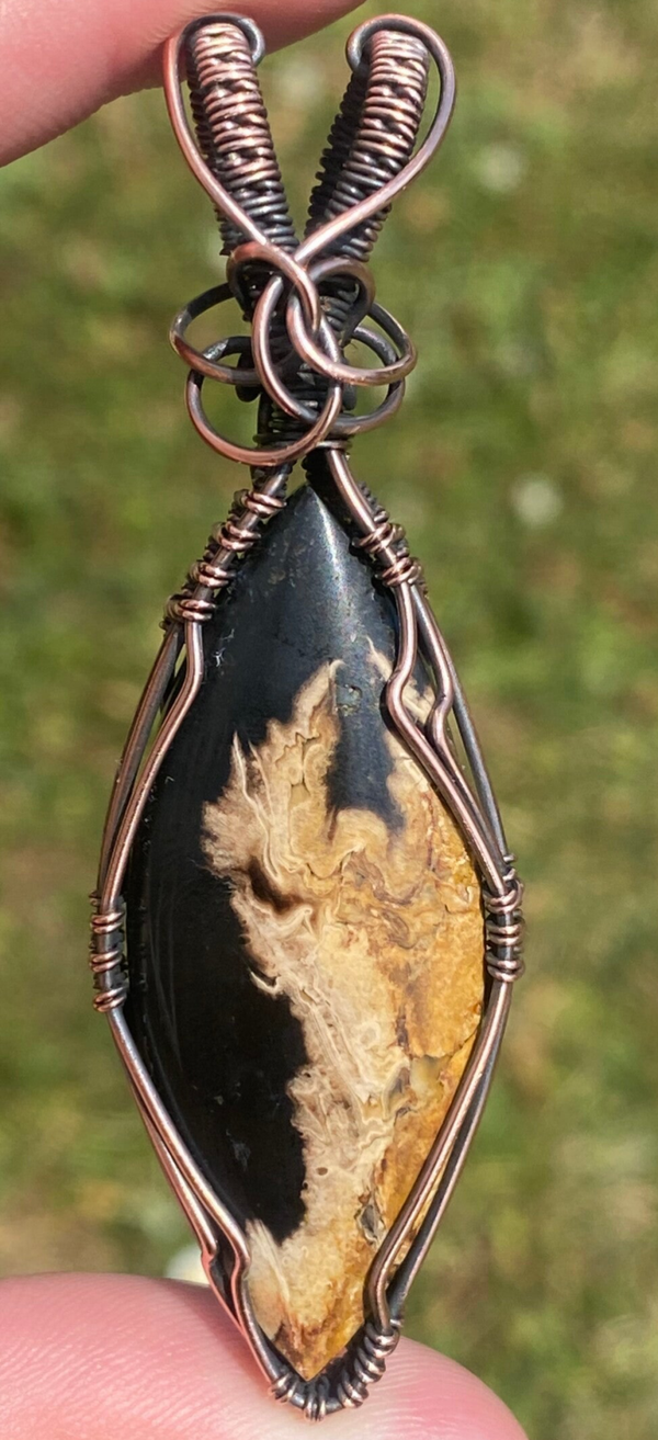 Palm Root Fire Pattern Copper Pendant.