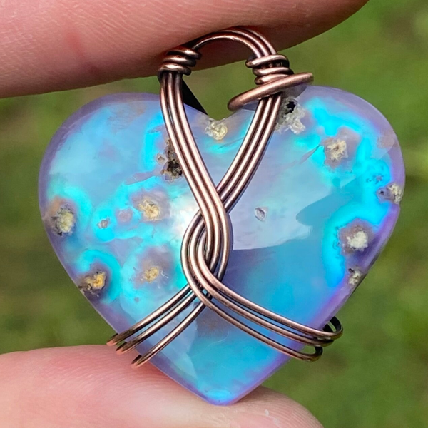 Moss Agate Blue Doublet Celtic Flow  Pendant.