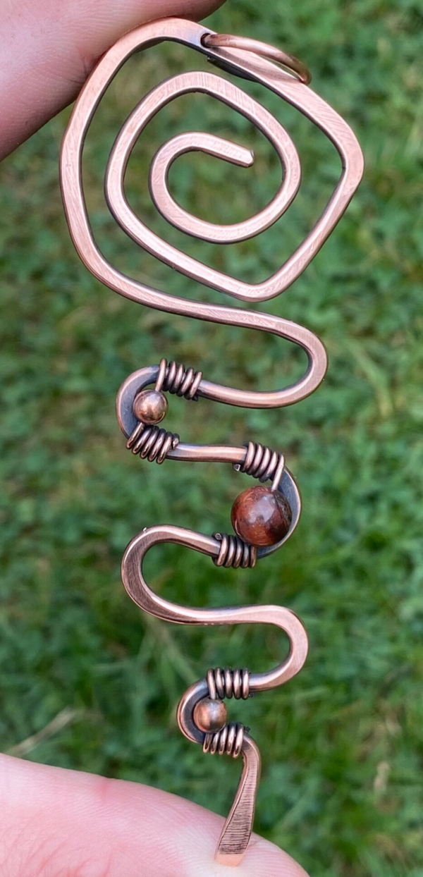 Tiger’s Eye Spiral Copper Pendant