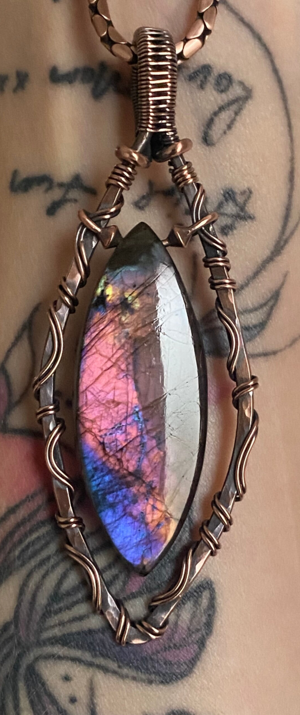 Labradorite Dangle Copper Pendant.
