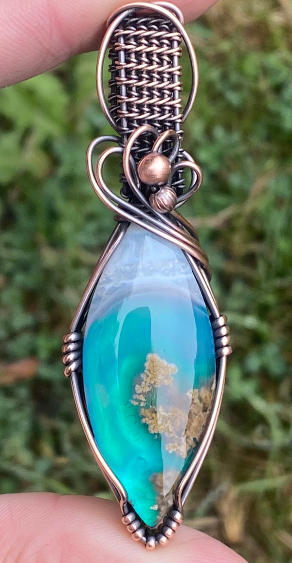 Moss Agate Doublet Copper Pendant.