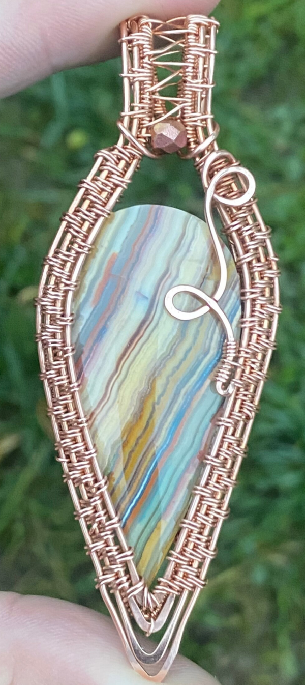 Dyed Banded Agate Copper Pendant.