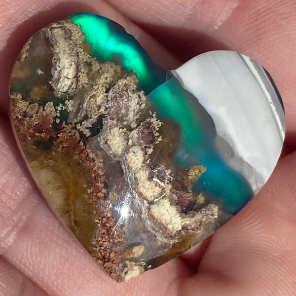 Unique Moss Agate Aurora Heart Doublet.