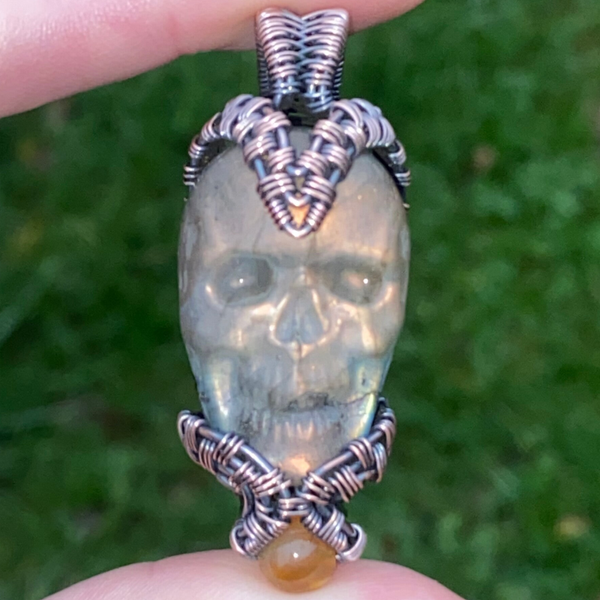 Remember Me Labradorite Skull Pendant.