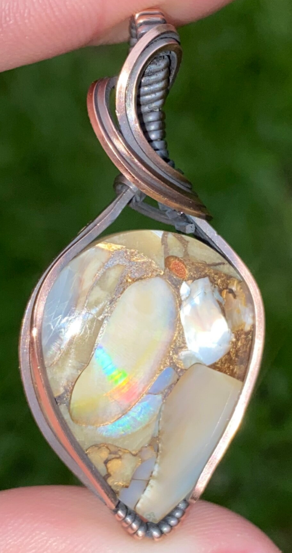 Dream Weaver composite Mother of Pearl & Abalone Shell Copper Pendant.