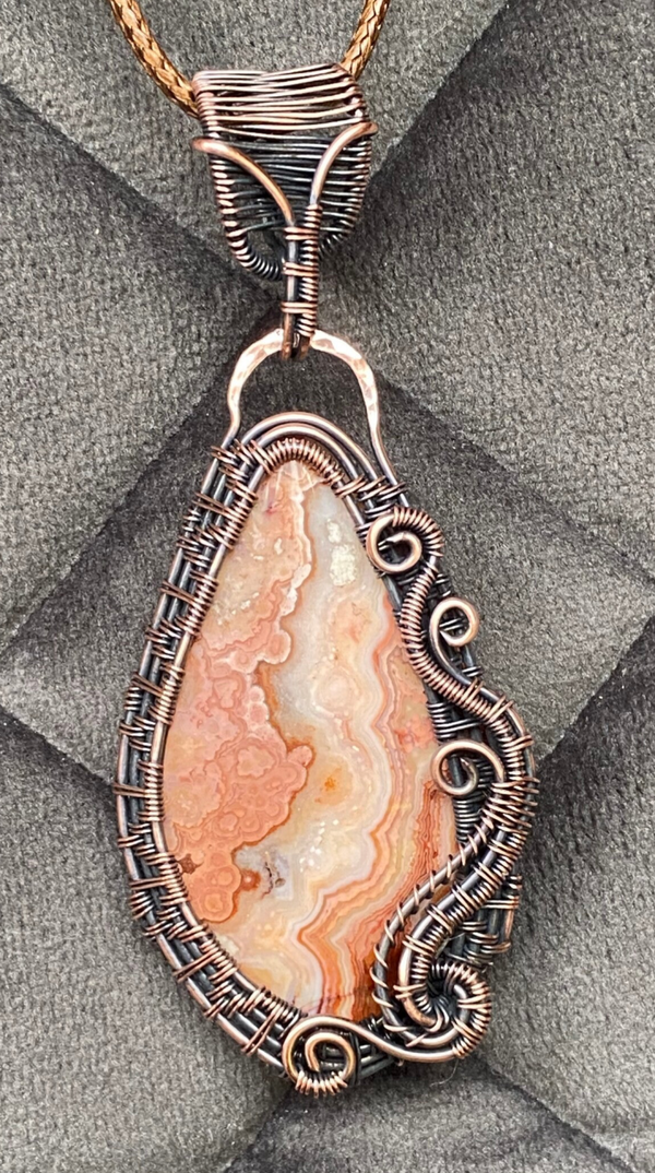 Crazy Lace Wire Wrapped Copper Pendant.