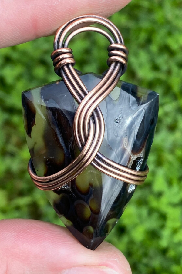 Black Tube Agate Celtic Flow Pendant.