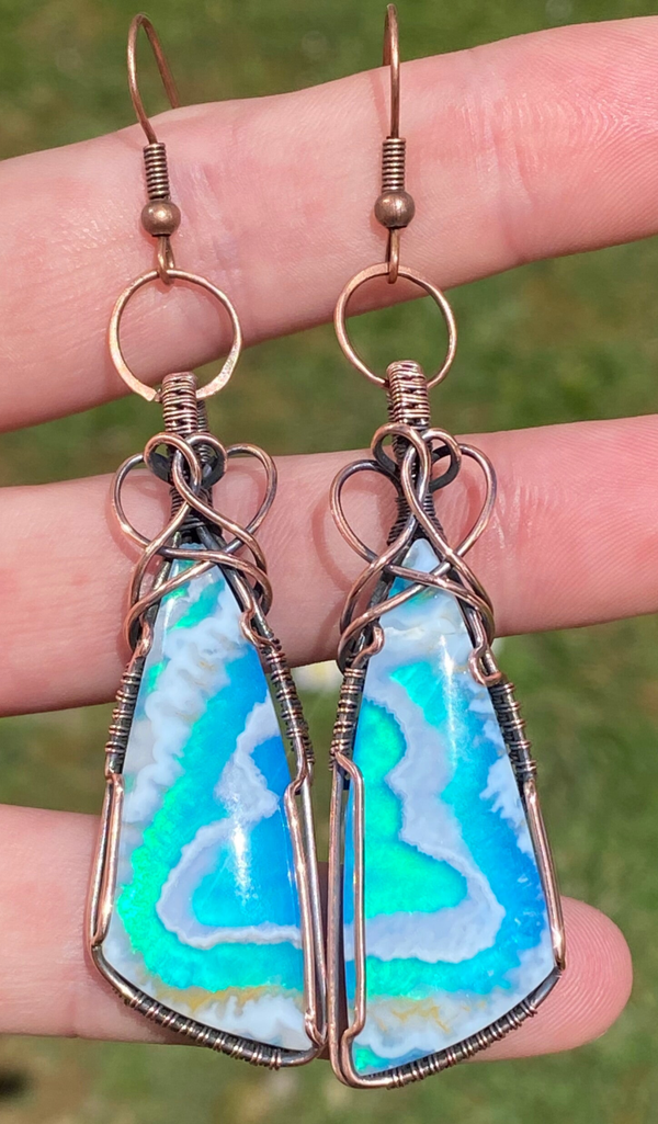Sky Agate Doublet Copper Earrings.
